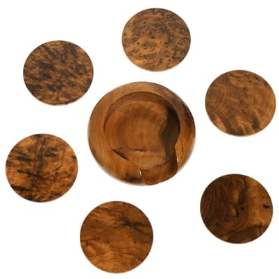 NKlaus underlägg set av cederträ (Thuja) – 6 stycken med hållare – runda träunderlägg 7 cm – för glas, koppar, muggar – natur och handarbete 16602