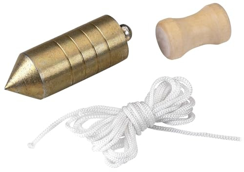 Plomada de madera, 750 g, ideal para trabajo de construcción y alineación precisa de estructuras.