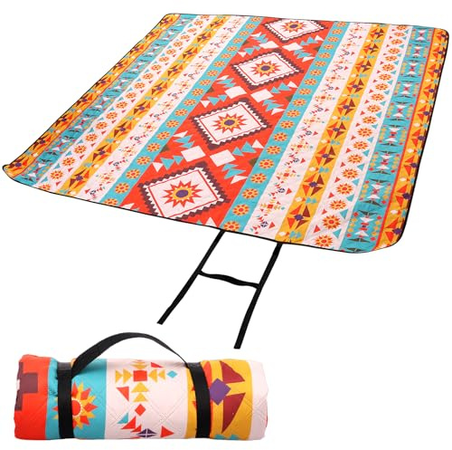 Eyoulife Picknickdecke 200x200 Wasserdicht Verdickter Weich, Boho Tragbarer Stranddecke Waschbar mit Griff, Beach Blanket Reißfest für Picknicks Strände Grillabende Wandern Camping (Rot)