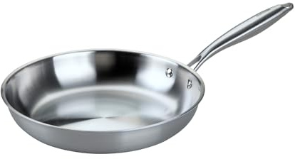 Fackelmann 66272 Poêle 28 cm en Acier Inoxydable 18/10, Structure Triply, Tous Feux Compatible Induction et Four, Cuisson Saine Sans PFAS, Utilisation Intensive, Passe au Lave-Vaisselle, Manche Riveté