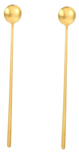 Cuillère à Thé Glacé à Long Manche 2 Pièces en Acier Inoxydable | Café Glacé et Café, Design Long Manche, Lot de 2, Usage en Boutiques de Thé et Dessert