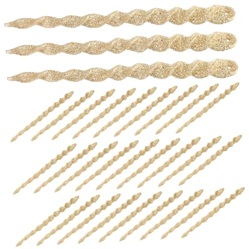 SMASOLO 60 Pezzi Decorazioni Natalizie Ghiaccioli Intrecciati Ciondoli Appesi per Albero di Natale Leggeri e Creativi per Feste Matrimoni Ricevimenti Invernali 13 Cm Oro