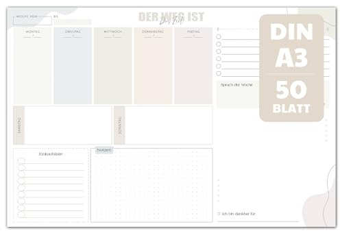 BIROYAL Schreibtischunterlage Papier A3, Wochenplaner Block A3, 50 Seiten | Schreibunterlage Unterlage Papier, mit Wochenkalender & To Do Liste, Schreibtischunterlage Block im Homeoffice & Büro