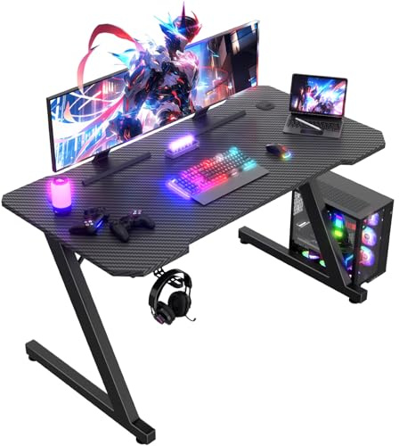 JUMMICO Scrivania Gaming 120 x 60 cm, Tavolo Gaming Ergonomica, Scrivania per Computer Postazione Gamer con Piano del Tavolo in Fibra di Carbonio Adatto Sia per i Giocatori Che per l'uso in Ufficio.