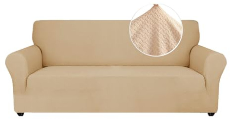 YSTYLE Stretchigt Sofföverdrag med armstöd 3-Sits, Elastiskt Pet Soff Cover Töjbart överdrag, Avtagbar Halkskydd Fåtöljöverdrag Möbel Maskintvättbar, Sofföverkast För Soffa Fåtölj, Beige