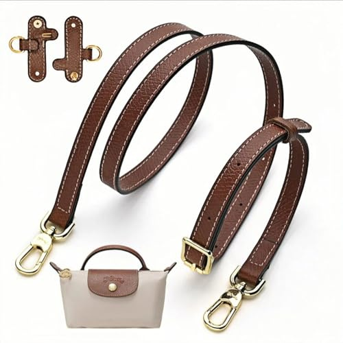 Correa Ajustable en Cuero Verdadero (Split Leather) para Bolso Mujer – 2 Adaptadores, Universal para Longchamp Mini, Bandolera y Bolso a Mano – Elegante y Resistente