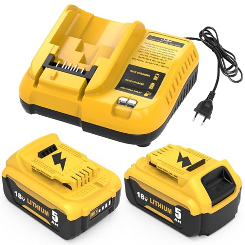 2 x DCB184 5.0Ah de Repuesto para DeWalt 18V para DeWalt batería 18V DCB182 DCB180 DCB184 DCB200 DCB182 DCB181 DCB201 + para Dewalt Cargador 18V 3A batería de Herramientas Goodexo