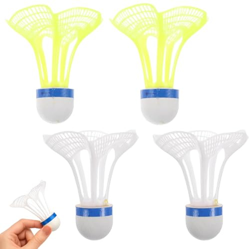 QijAOPD Winddichte Badminton Bälle im 4er Set für Draußen und Drinnen hochwertige langlebige Federbälle Gelb und Weiß für Sport Training Freizeit Federball Set Badmintonbälle für Park Strand