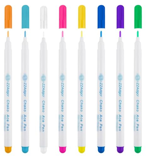 BEZHO 8 Stück Stoffstifte zum Nähen, Sticken | wasserlöslich | abwischbare Tinte für Quilten, Schneidern, Zeichnen, DIY, 8 Farben