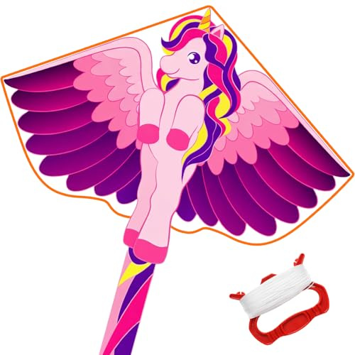 Vspek Aquiloni Unicorno per Bambini e Adulti, Aquilone a Linea Singola Misura Grande Aquilone Beach Unicorn Kite con Stringa aquiloni Coda Lunga Regalo di Giocattoli, Magenta