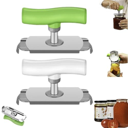 2 apriscatole per anziani e mani deboli, apriscatole regolabile in acciaio con impugnatura, apribottiglie per barattoli, apribottiglie, multifunzione, strumento da cucina per aprire il coperchio