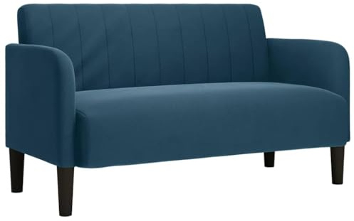 QJBSAVVA Zweisitzer-Sofa Blau 124 cm Samtsofa mit Sperrholz-Armlehnen, Kompakte Polstercouch für Wohnzimmer und Schlafzimmer, Bequemes 2-Sitzer Sofa mit Federkern und Schaumstoffpolsterung