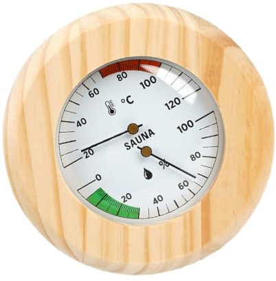 Sauna Room Temperature Humidity Gauge, Wooden Wall Mount Hygrometer with Mechanical Analog Display for Room Analog Sauna Wall Gauge Climate Meter Wooden Hygrometer Mechanical Temp Humidity