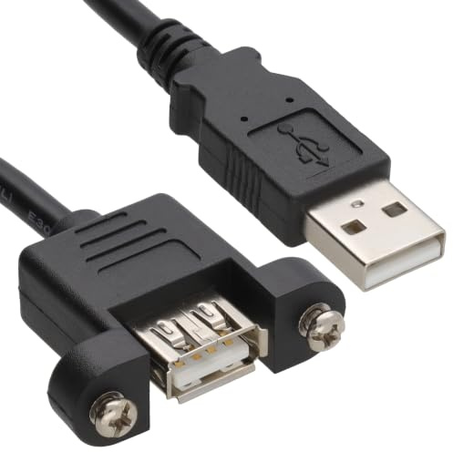 kenable USB 2.0 Panel Mount Extension Cable Female A Socket to Male A Plug 28AWG Shielded 3m Black