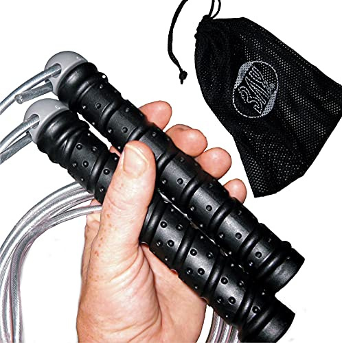 BAY Super Grip + Mesh Bag Profi Stahl-Springseil, Nachrüstbar mit Gewichtsgriffen, längenverstellbar Sprungseil, Boxen, Fitness, Kickboxen, Muay Thai, Thaiboxen, Kampfsport, Kinder,Erwachsene