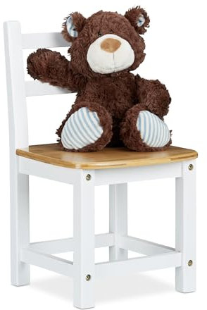 Relaxdays Kinderstuhl RUSTICO aus Bambus, Für Jungen und Mädchen, Kinderzimmer Stuhl, HBT: ca. 50 x 28,5 x 28 cm, weiß / natur, Bambusstuhl mit Weißem Rahmen