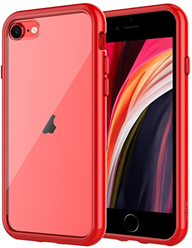 JETech Hülle für iPhone SE 3/2, iPhone 8/7, Anti-Vergilbung, Rot | Stoßschutz, Kratzfeste Harte PC-Rückseite, Robuster Transparenter TPU-Rahmen
