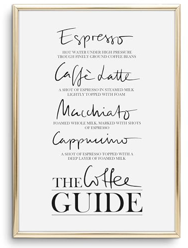 Tales by Jen Kunstdruck, Sprüche Poster: The Coffee Guide | Stilvolles Premium Poster auf hochwertigem Papier | Schwarz Weiß Bilder als stylische Küchen Deko und Wohnaccessoires | Ohne Bilderrahmen