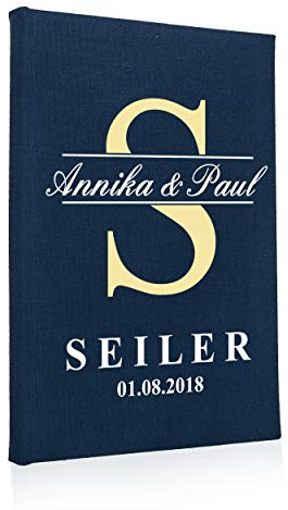 Hochzeitideal Stammbuch der Familie, Familienstammbuch aus Buchbinderleinen, Nr. 79 inkl. Personalisierung (Dunkelblau)
