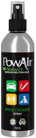 PowAir Spray – Neutralizador de malos olores de aceites esenciales. Actúa en ambientes cerrados y elimina olores de armarios, zapateros, bolsos, maleteros, coches.Perfume Apple Crumble | 250 mlAromas