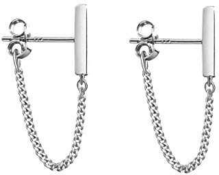 Reffeer Ohrstecker aus massivem 925er-Sterlingsilber, minimalistische Bar-Ohrringe mit Kette, baumelnde Ohrringe für Damen
