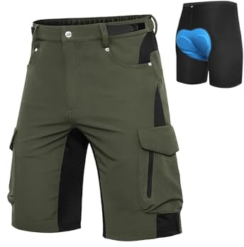 Cycorld MTB Hose-Kurz-Herren-Fahrradhose-Gepolstert, Schnelltrocknende MTB Shorts Radlerhose Atmungsaktiv Radhose Herren Kurz mit Haken- und Flauschband(Grün, XL)