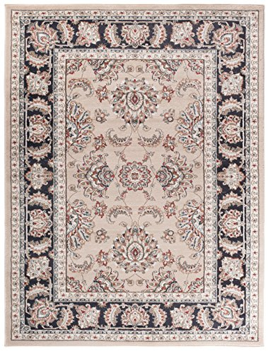 Carpeto Teppich Flur 160x220cm Creme Klassisch Traditionell Weich Dekorativ | Teppich für Eingangsbereich Küche Büro Wohnzimmer Schlafzimmer Beige Pflegeleicht Fußbodenheizungsgeeignet Mittelflor Elegant