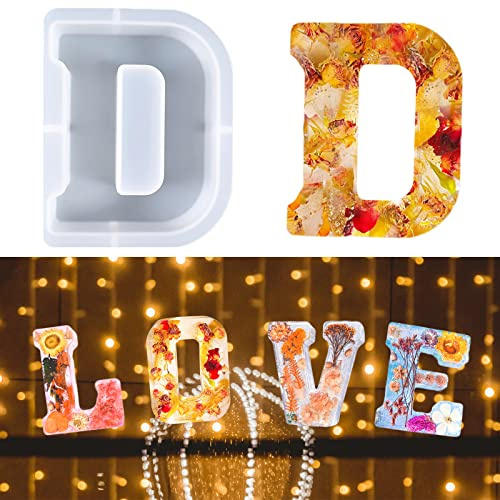 Stampo per lettere grandi per resina, Stampo in resina epossidica alfabeto, Stampo per lettere in silicone 3D, Stampo per torta con lettera da A a Z, Stampo per decorazione per feste di compleanno (D)