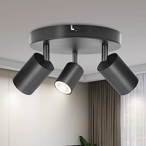 BOYIR Deckenstrahler LED Schwarz Deckenstrahler 3 Flammig Schwenkbar | Modern Deckenleuchten Spots Deckenleuchte Drehbar 350° Deckenlampe GU10 für Küche, Schlafzimmer, Ohne Leuchtmittel