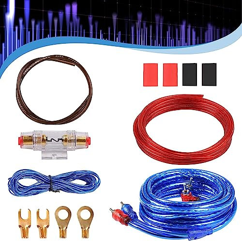 Verstärker Kabelsatz, Anschluss-Set Auto Verstärker Kabel Set, Subwoofer Kabel Set Endstufe Kabel, Car Audio Wire, 800W (8-Gauge Leitung, 5 Meter)