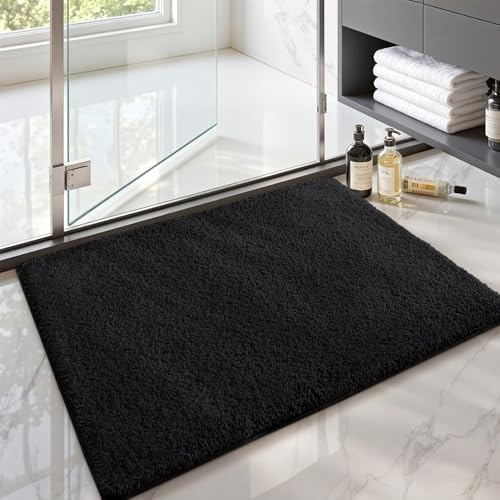 Color G Tappeto Bagno, Tappeto da Bagno Antiscivolo, Tappetino da Bagno in Microfibra, Assorbente e Morbido Tappeto Doccia Lavabili in Lavatrice (40 x 60 cm, Nero)