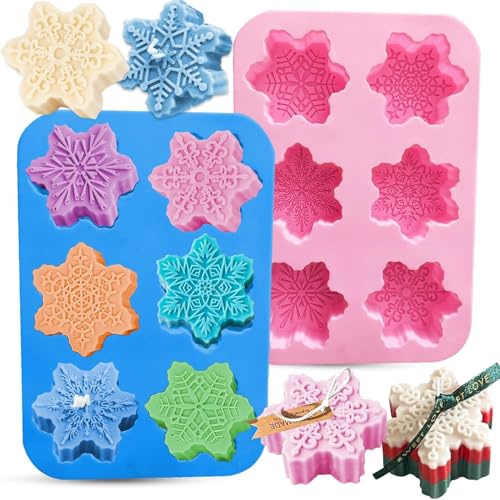 agctrler DIY Seifenformen Silikon Weihnachten, 2 Stück Schneeflocken Silikonform, Wiederverwendbar, für Handgefertigte Seife, Kerzen, Backen, Dessert