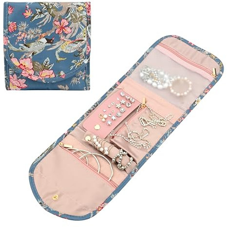 Fadcaer Travel Jewellery Organizer Roll Women Girl Mini Portable Foldable Jewelry Storage Bag Large Capacity Jewellery Pouch with Zippered Pocket Practical for Rings Necklaces Bracelets Earrings