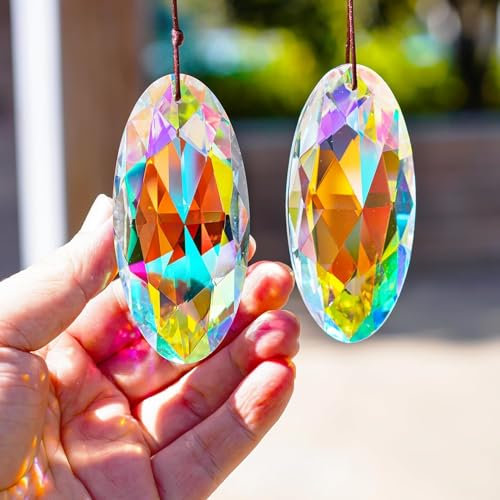 2PCS 89mm/3.5inch Suncatcher Crystal Prism Pendant for Window,AB Color Glass Sun Catcher Prisms,Hanging Crystal Diamond Prism Suncatcher Ornament Decor