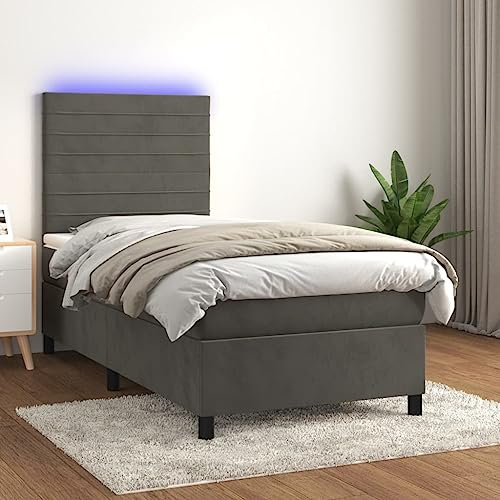 Gecheer Boxspringbett mit Matratze Bettgestell Bettrahmen Designerbett Gästebett Jugendbett & LED Dunkelgrau 100x200 cm Samt-Q55