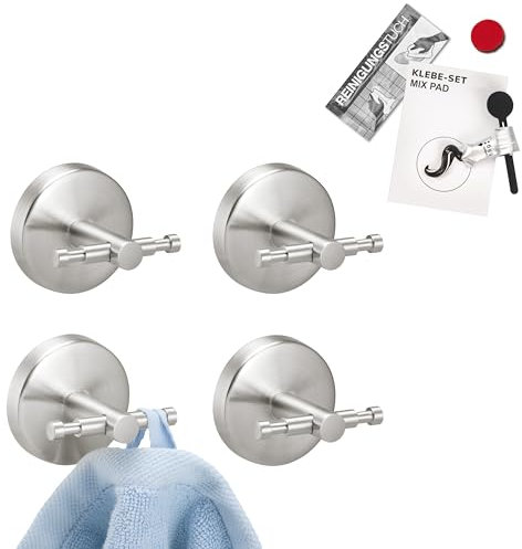 bremermann Bad-Serie PIAZZA - Doppel-Wandhaken 4er Set, Edelstahl matt inkl. Klebeset