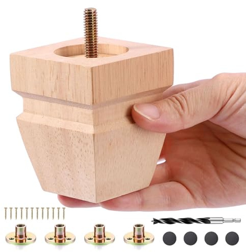 Texphw Unfinished Oak Sofa Legs - Heavy Duty Mid Century Solid Wood Replacement Furniture Legs Set of 4 for Couch, Table, Bench, Bed, Dresser, Chair - with Installation Hardware (Natural 3H*2.75W)