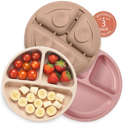 BebeCalin 3er Set Baby-Saugnapfteller | Rutschfester Babyteller | für Kleinkinder und Selbstfütterung | BPA-frei | Spülmaschinenfest und mikrowellengeeignet, BB001