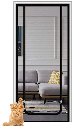 Custom Size Cat Screen Door, Thickened Cat Resistant Partition Mesh Screen Door with Zipper for Living Room Bedroom Patio Kitchen, Anti-Insect Flies (U-Zipper Opening,Black)