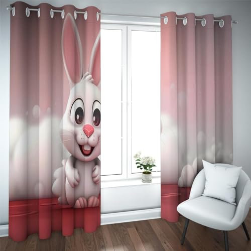 Deertweet Home Kinder Vorhänge rosa Verdunkelungsvorhänge Cartoon Tiere niedliche Kaninchenvorhänge Mädchen Kinderzimmer wärmeisolierte Fenstervorhänge 2 Paneele H229xB168