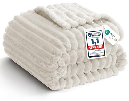 WAVVE Kuscheldecke Beige - 150x200cm - Weiche Flauschig Decke Flanell Fleecedecke, Sofadecke & Couchdecke, Warme Korddecke für Wohnzimmer Deko, Sofaüberwurf Tagesdecke