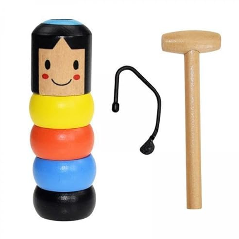 EHJRE 2 Stück Hölzernes Mann Spielzeug, Wooden Man Magic Toy, Unsterbliches Daruma Marionette, Zaubertricks Lustige Puppen, Holzmann Zauberspielzeug Geschenk für Kinder Mädchen Jungen