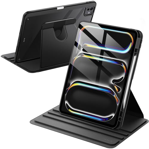 JETech Roterande Fodral för iPad Pro 13-Tum M5/M4 (2025/2024) med Pencil Hållare, 360 Grader Roterande Skyddande Stå Case Klar Tillbaka, Automatisk Väckning/Sömn (Svart)