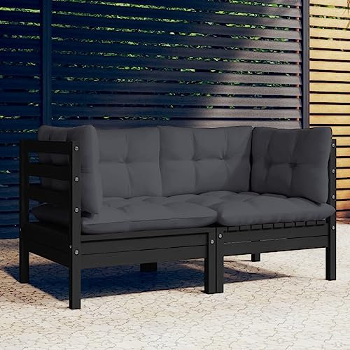 HEFZGDB 2-Sitzer-Gartensofa mit Anthrazit Kissen Massivholz Kiefer Gartenbank Gartenlounge Outdoor Sofa Geeignet für Garten, Terrasse, Pool.