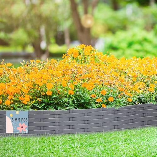arvioo Rasenkante, Beeteinfassung mit Dornen, Abgrenzen den Rasen von Beeten, Formbar, UV-Beständig, Werkzeugelose Schneller Einbau, aus Kunststoff, Ratten Gartenpalisade, 1 m pro STK (Grau, 5 STK)