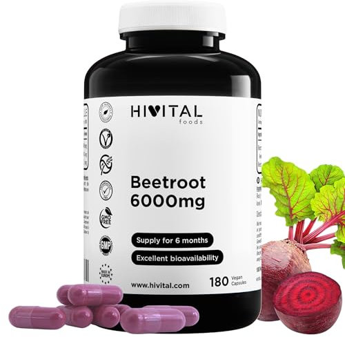 Barbabietola 6000 mg. 180 capsule vegane per 6 mesi di trattamento. Estratto Naturale di Beetroot. Potenziatore dell'Ossido Nitrico. Prodotto in Europa da HIVITAL