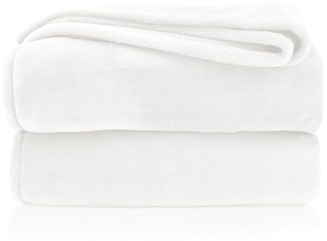 Plaid douillet en flanelle chaude - Certifié Oekotex - Couvre-lit - Couverture de canapé - Non pelucheuse - Super douce - XL - 150 x 200 cm - Type 380 - Blanc