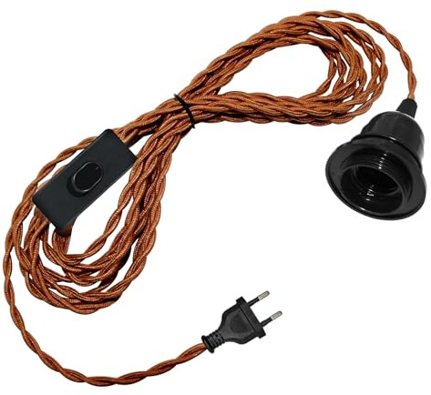 Lampenfassung E27 mit 510CM Braun Kabel und Schalter, Hängelampe mit Stecker, Industrielle Vintage Pendelleuchte mit Stecker, Lampenkabel mit Fassung, Hängeleuchte Steckdose DIY Lampenschirm Kit