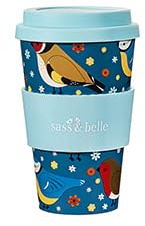 Sass & Belle Birds Travel Coffee Cup - Reusable Eco-Friendly RPET Coffee Mug with Lid – 400ml – Ideal for Hot Drinks On The Go, Commuting, Office or Gifts