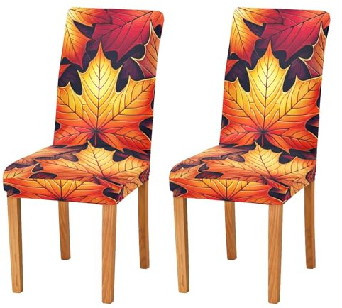 ODAWA Herbst-Ahornblätter, Stuhlhussen für Esszimmerstühle, 2 Stück, für Esszimmer, Party, Hotel